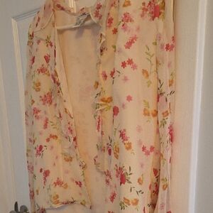 Laura Ashley Sheer Floral Blouse with Ruffles